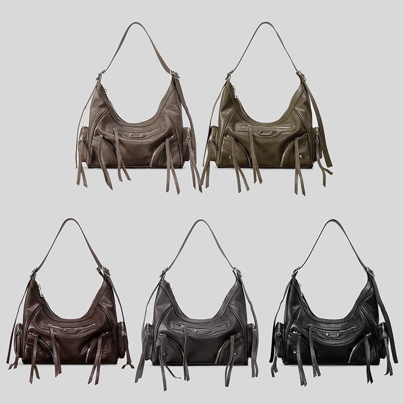 Women's Retro Rivet Tassel Motorcycle Hot Underarm Women's Shoulder Bag