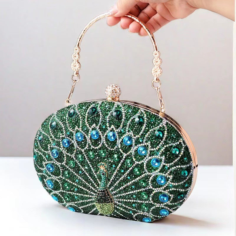 Peacock Diamond Retro Style Party Black Dinner Bag