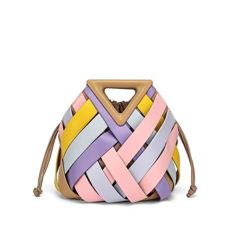 Women's Inverted Triangle Portable Vegetable Basket Hand Drawstring Women's Messenger Bag