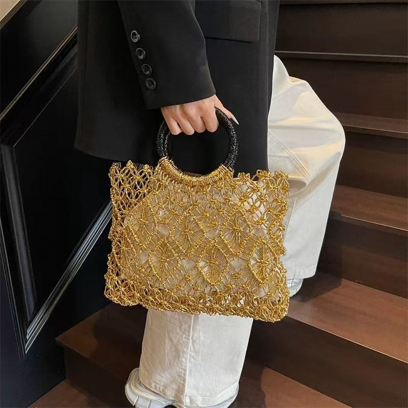 Color Straw Niche Round Hand Hollow Woven Seaside Vacation Women's Handbag