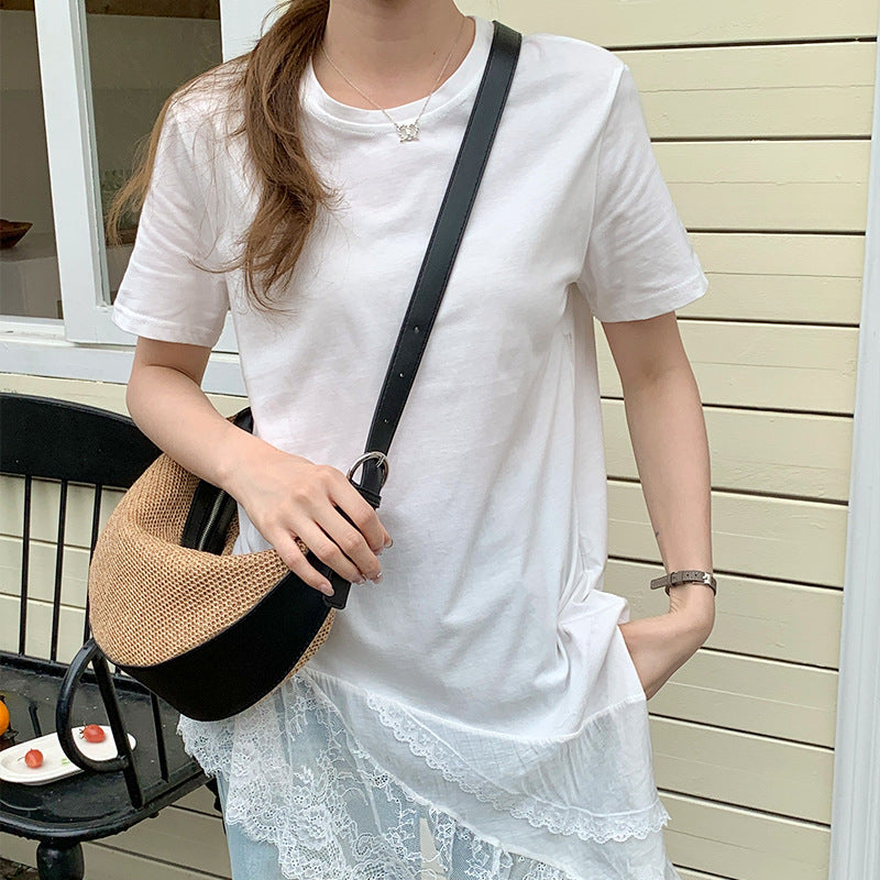 Niche Woven Straw Female Korean Retro Patchwork Selenodont Underarm Bag