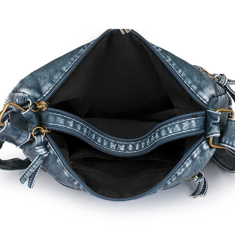 Women's Retro Washed Genuine Leather Motorcycle To Give Mom Smiling Bags
