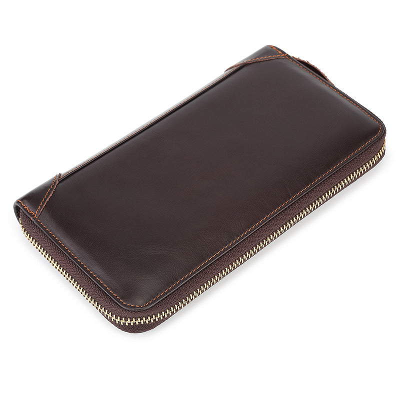 First Layer Long Cowhide Zipper Single Leather Fashion Men's Clutch