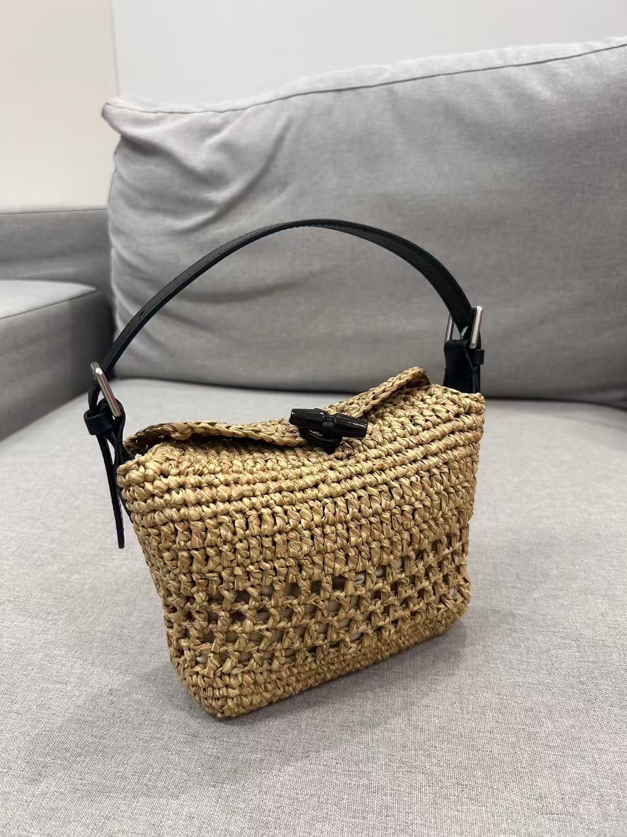 Women's Handmade Crochet Hand-held Underarm Raffia Straw Bags