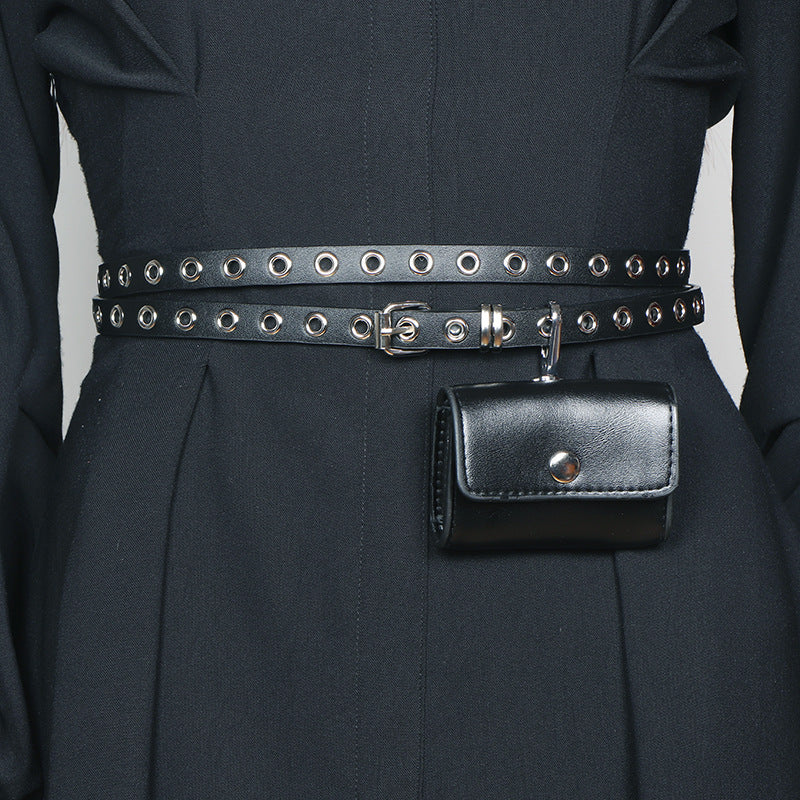 Korean Style Black Leather Dress Summer High Women's Chest Bag, Fanny Pack