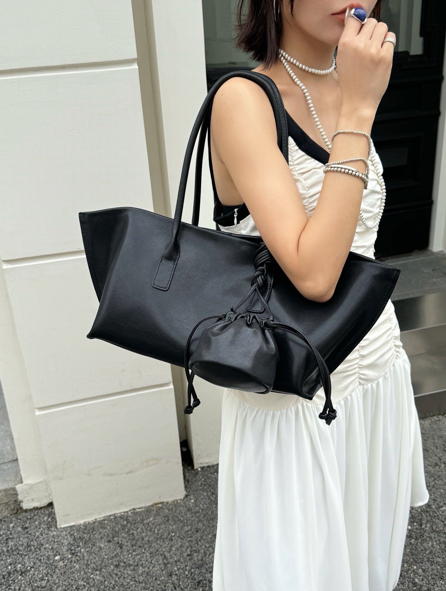 Frosted Cowhide Full Leather Fabric Three Simple Bags