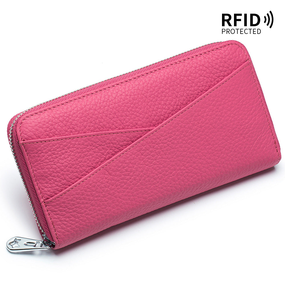 Women's Long Large Capacity First Layer Cowhide Expanding Genuine Leather Fashion Card Holder