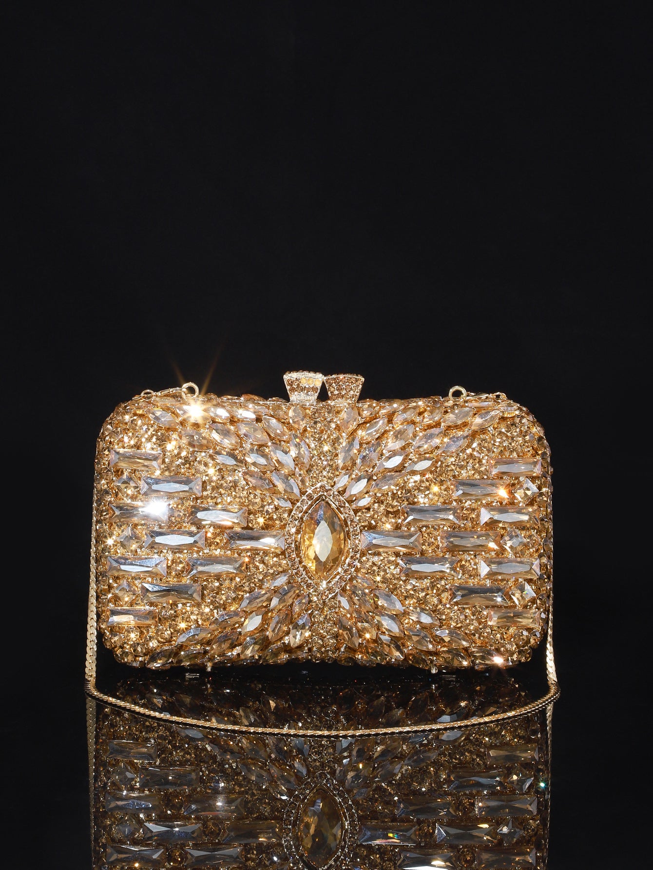 Shiny Champagne Bottle Rhinestone Bow Crystal Chain Bags