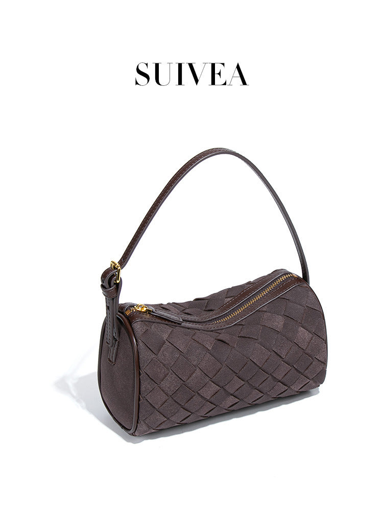 Women's Frosted Suede Round Rhombus Woven Portable Women's Handbag