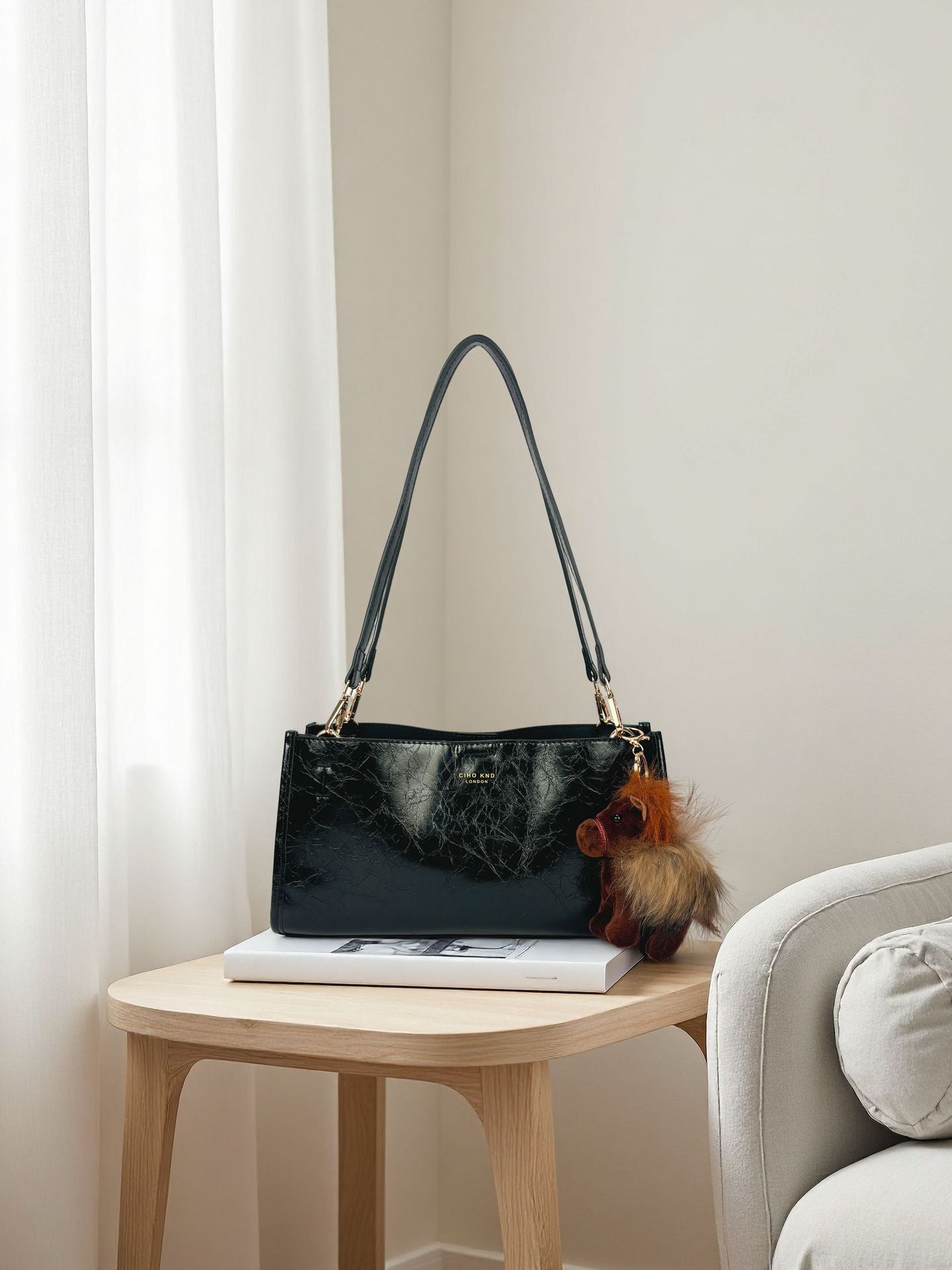Women's Hand Warmer Cocoa Black For Texture Women's Messenger Bag