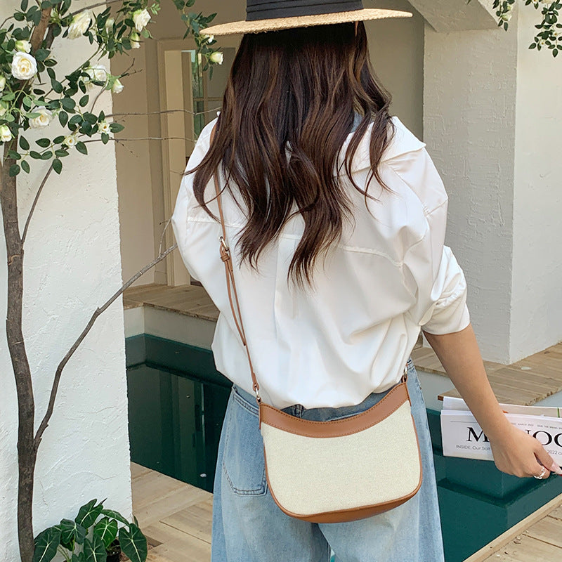 Women's Canvas Underarm Contrast Color Crescent Hand Carrying Mobile Bags