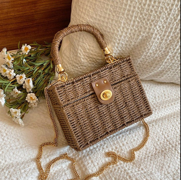 Women's Retro Straw Summer Stylish Beach Box Handbags