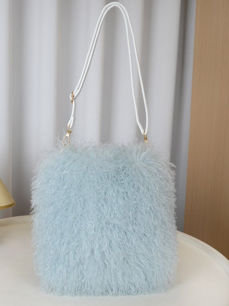 Women's Plush Fashion Simple Imitation Tan Sheep Western Style Hand Women's Messenger Bag