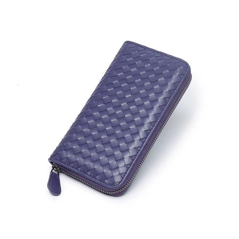 Women's & Men's Leather Korean Style Hand-woven Sheepskin Long Purses