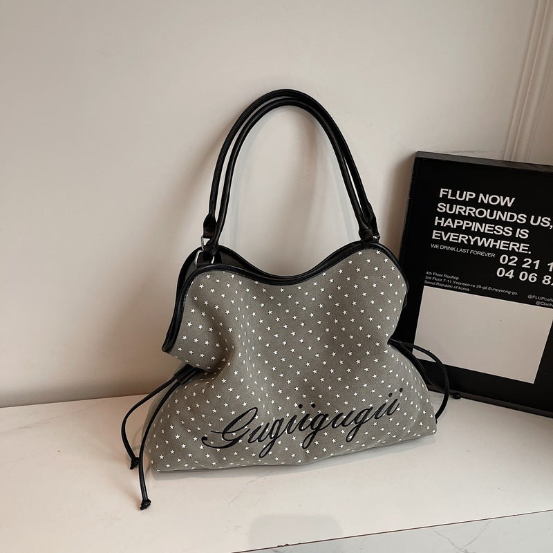 Women's Suede Polka Dot Stitching Drawstring Large Women's Messenger Bag