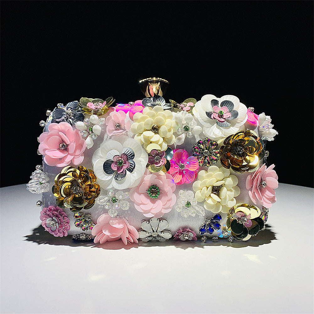 Women's Fashion Handmade Flower Beaded Banquet Wedding Dinner Bag