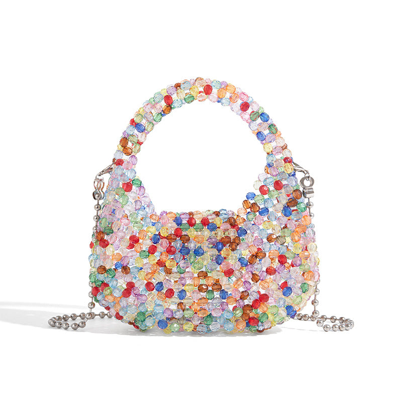 High-grade Handmade Beaded Woven Colorful Pearl Dumpling Pillow Women's Shoulder Bag