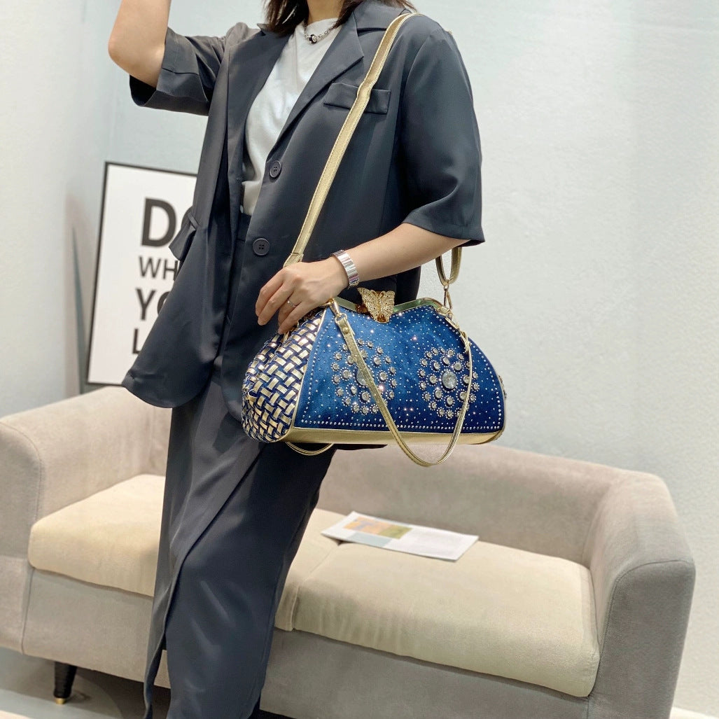Women's Rhinestone Fashion Jean Butterfly Clip With Diamond Large Capacity Women's Shoulder Bag