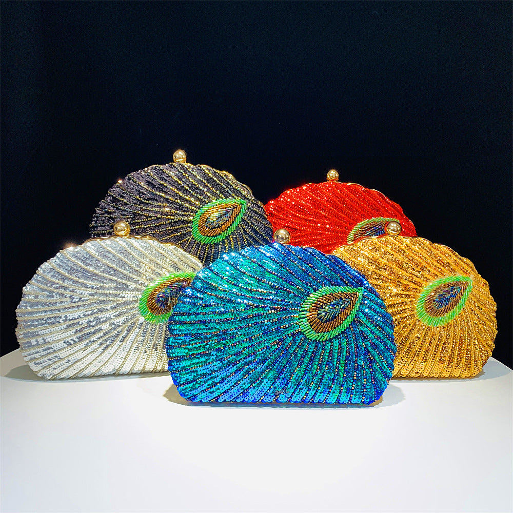 Women's Fashion Handmade Shell Peacock Beaded Banquet Dinner Bag