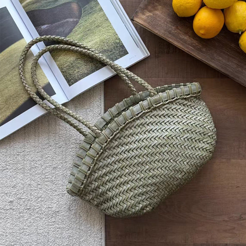 Vegetable Basket Hand-woven Genuine Leather Cowhide Bags