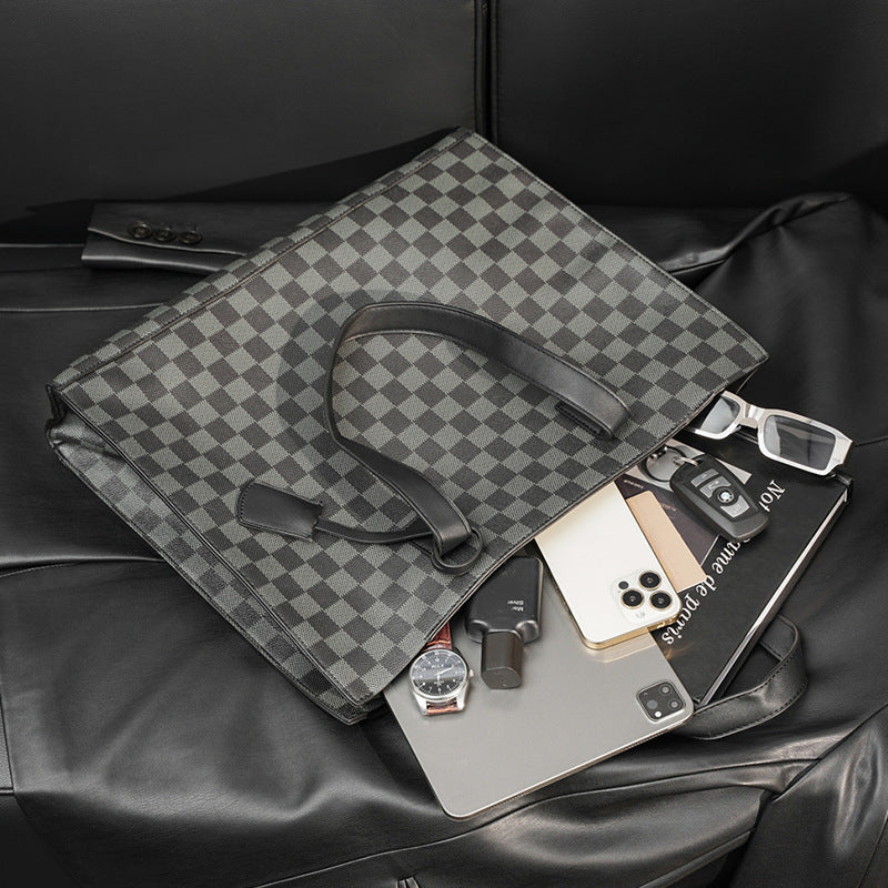 Men's Autumn Plaid Daily Personalized File Shoulder Bags