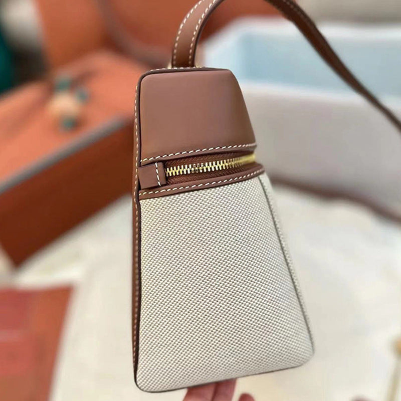Real Leather Canvas Underarm Italian Zipper Women's Shoulder Bag