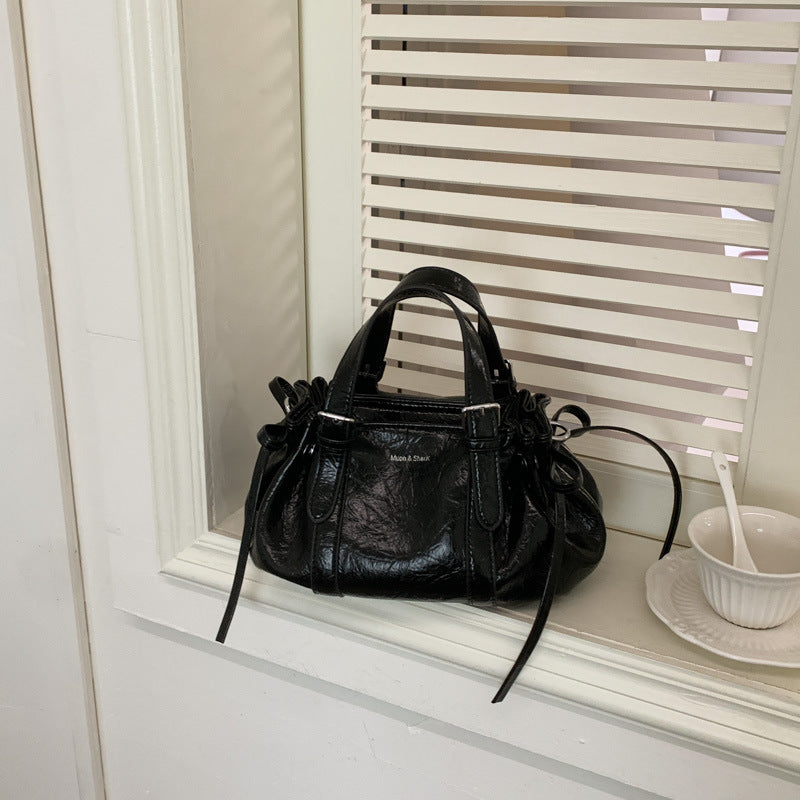 High-grade Portable Oil Wax Leather Pleated Cloud Design Fashion Women's Handbag