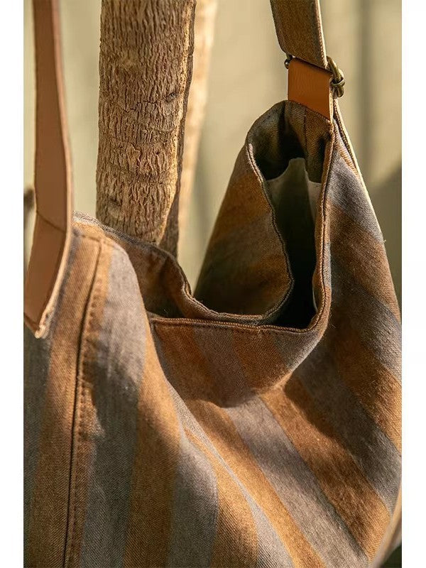 Fried Color Striped Canvas Soft Leather Adjustable Bags