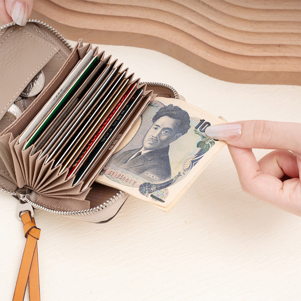 Women's Leather Made Korean Fashion Color Contrast First Layer Card Holder