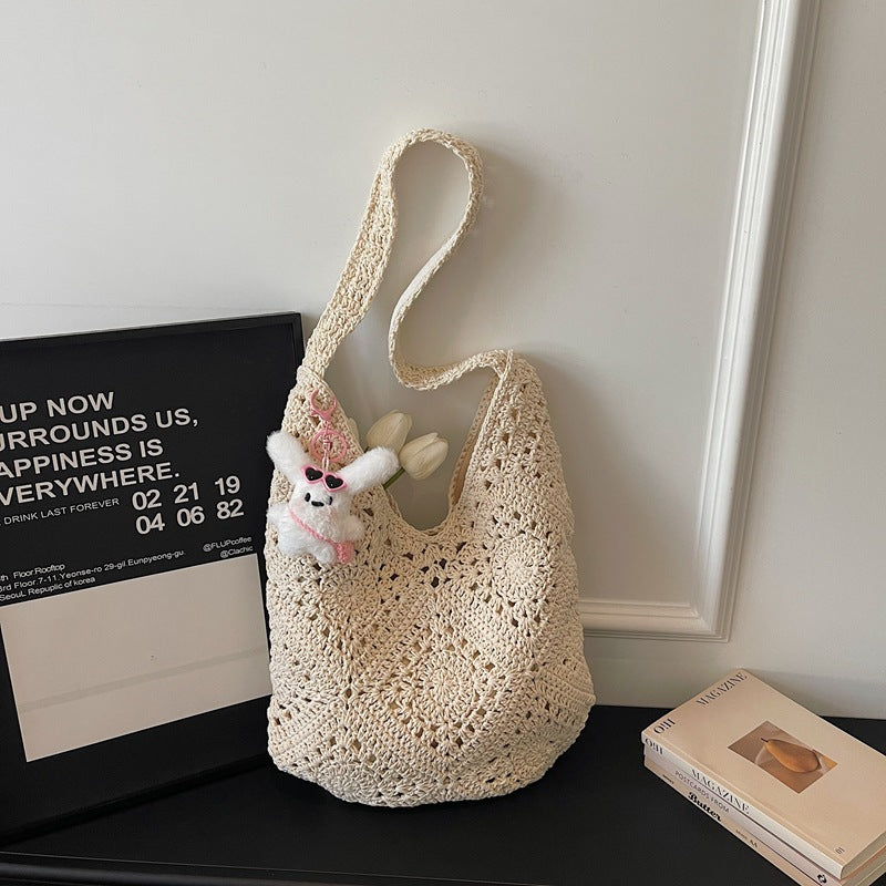 Flower Woven Fashion Simple Crochet Straw Large Capacity Cotton Thread Women's Messenger Bag