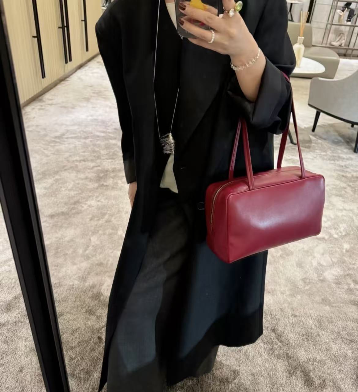 Bowling Style Sheepskin Boston Genuine Leather Shoulder Bags