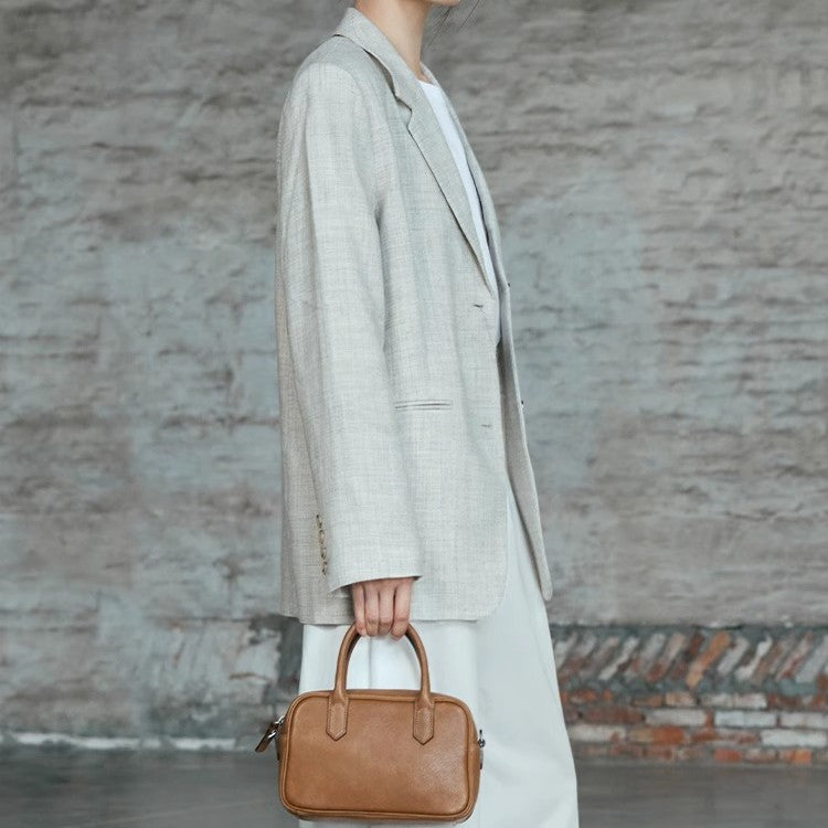 Wide Vegetable Tanning Leather Retro Commuter Bags