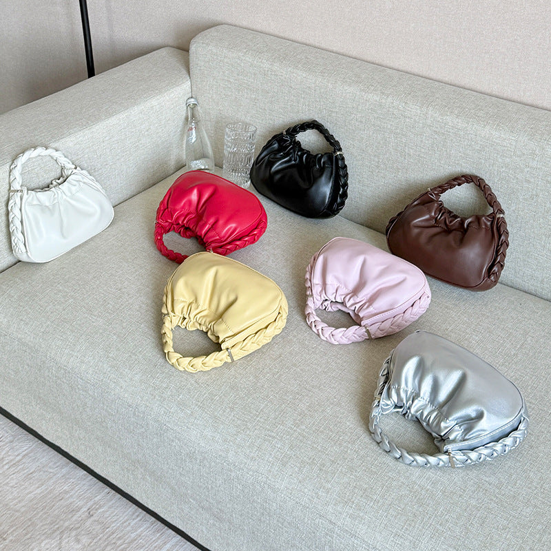 Women's Color Simple Western Style Pleated Personality Trendy Women's Shoulder Bag