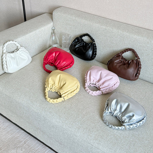 Women's Color Simple Western Style Pleated Personality Trendy Women's Shoulder Bag