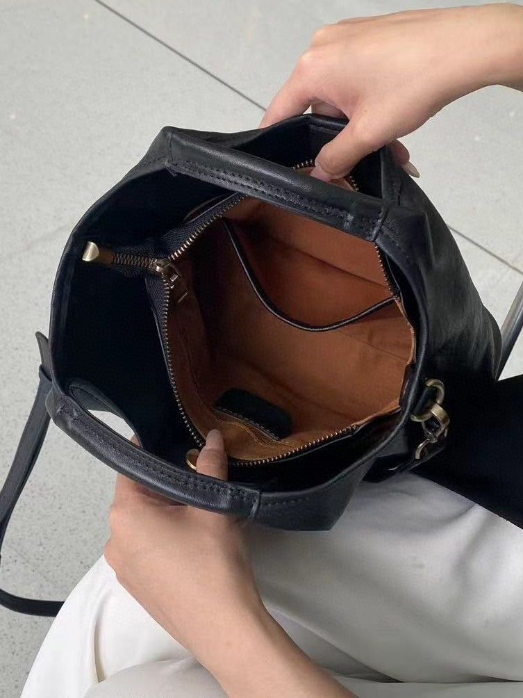Women's First Layer Cowhide Retro Portable High-grade Women's Shoulder Bag