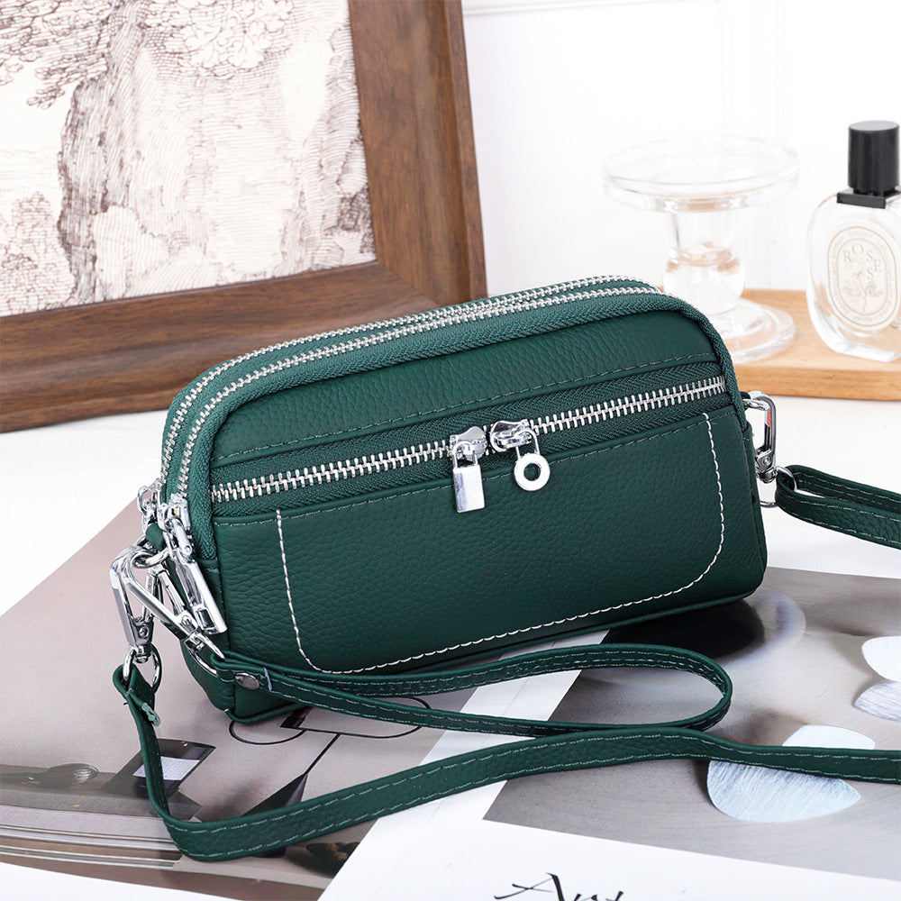 Women's Cowhide Exquisite Head Design Double Compartment Women's Clutch