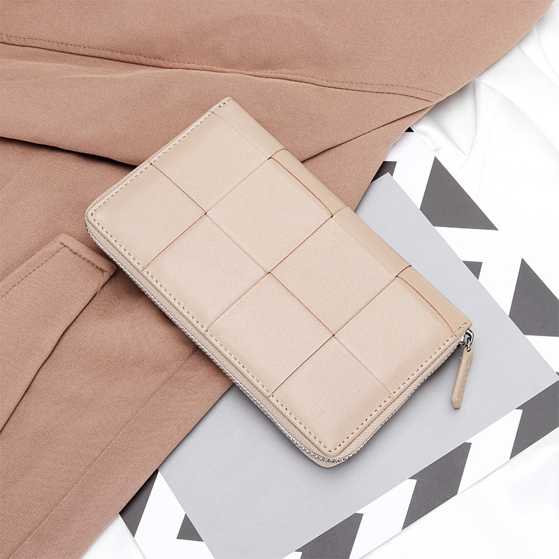 Sheepskin Large Woven Long Fashion Genuine Leather Zipper Capacity Bags