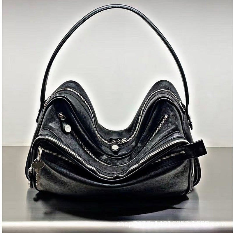 Swedish Niche Genuine Leather Zipper Pendant Underarm Women's Shoulder Bag