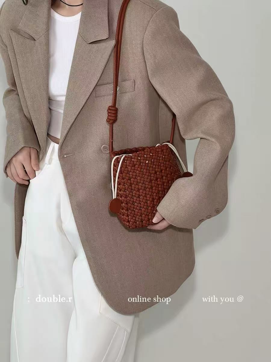 Fashion Handmade Woven High-grade Food Basket Mini Underarm Mother Bucket Bags