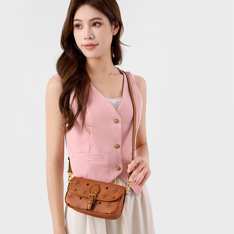 Women's Single Printed Bear Cute Western Style Women's Shoulder Bag