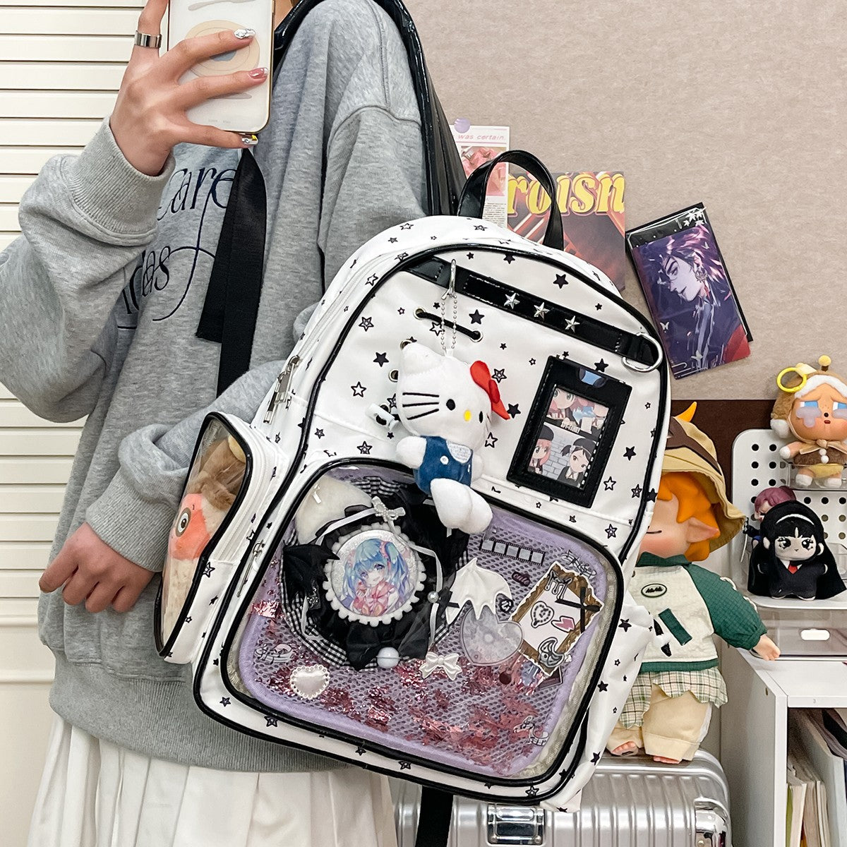 Two-dimensional Transparent Cartoon Junior High Printed Backpacks