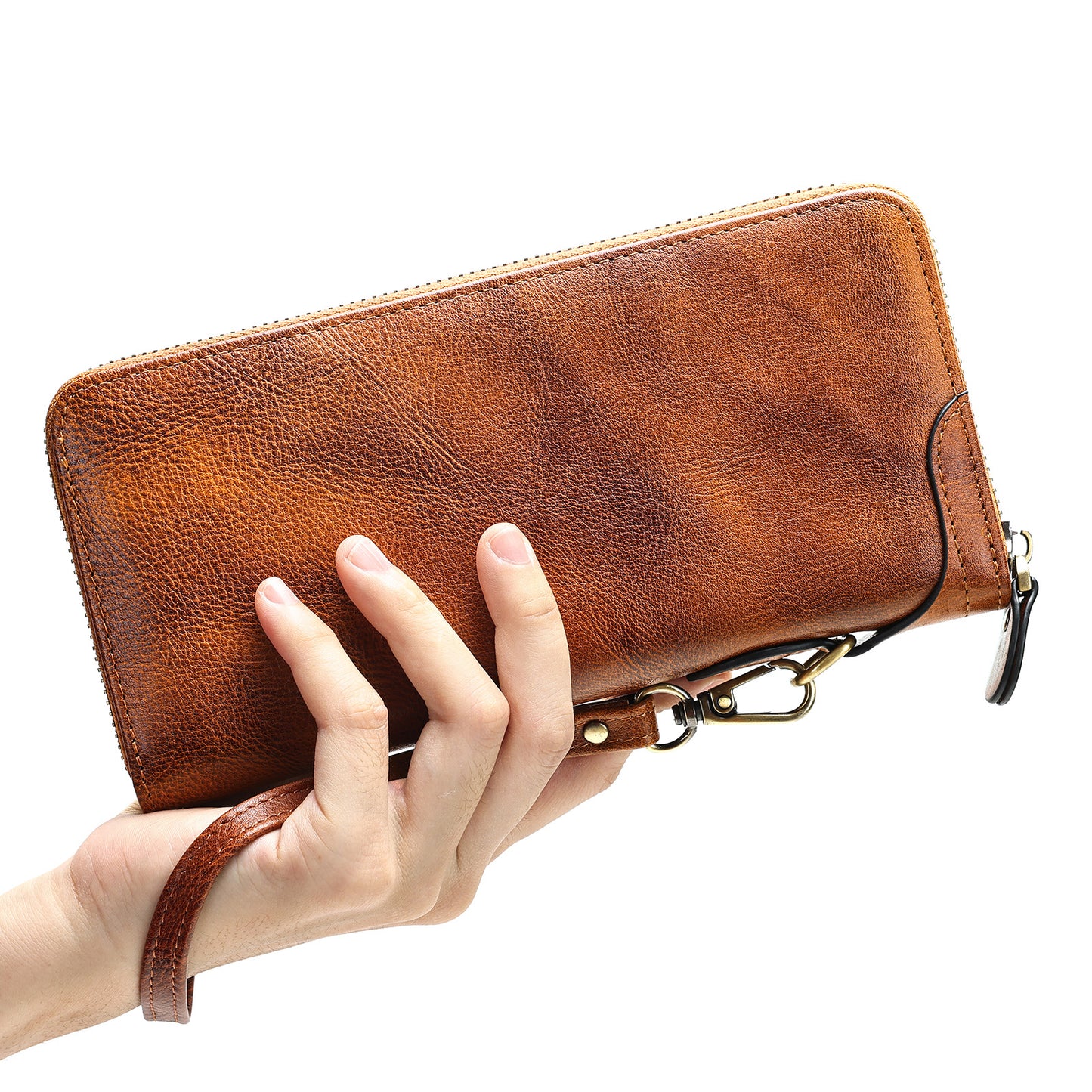 Men's Leather Clutch Long Zipper Top Layer Cowhide Swiping Men's Wallet