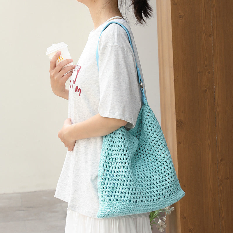 Women's Leisure Artistic Fashion Cotton Thread Hollow Hand-woven Women's Shoulder Bag