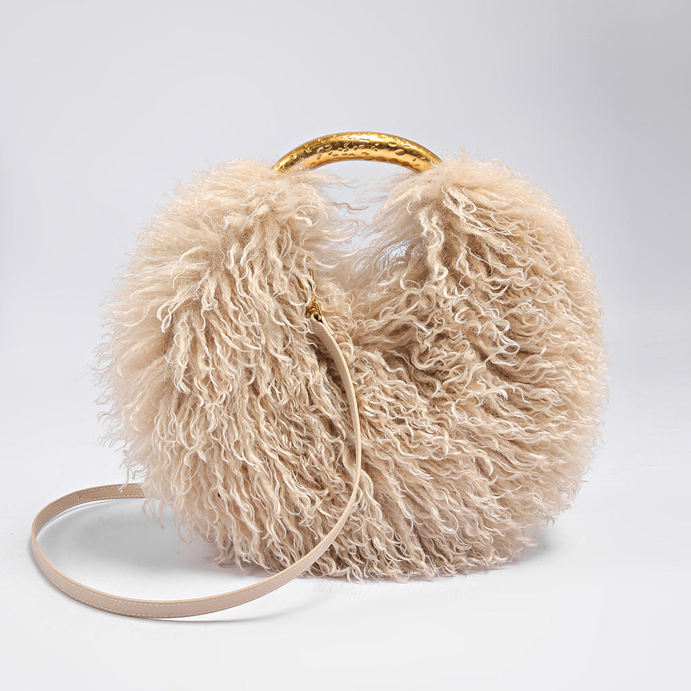 Women's Plush Imitated Tibet Sheep Fur Round Bags