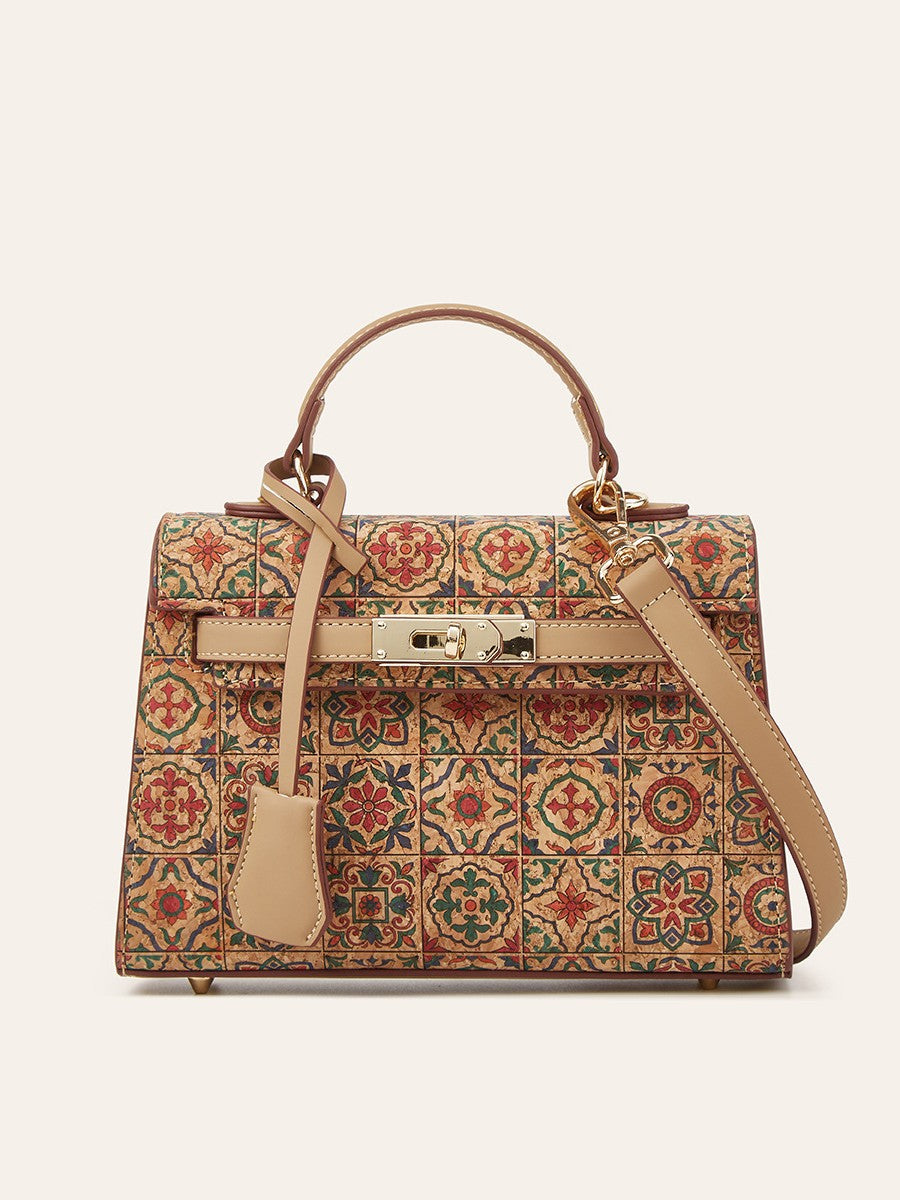Women's Ethnic Print Large Capacity Portable Commuter Cork Women's Handbag