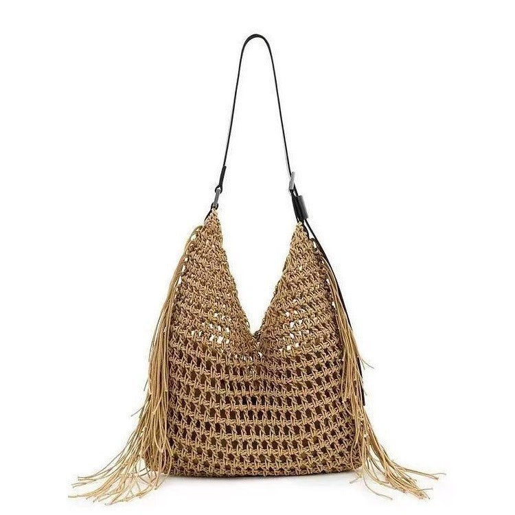 Women's High-grade Cotton Thread Straw Woven Hand-woven Vacation Beach Large Women's Shoulder Bag