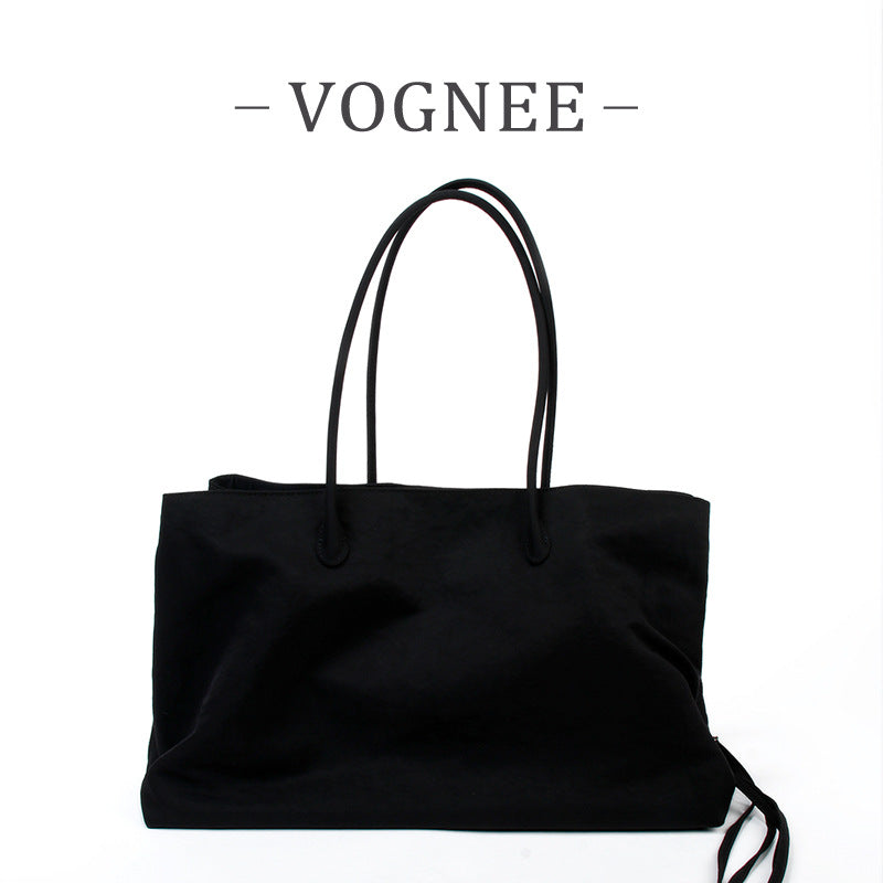 Large Capacity Portable Black Minimalist Nylon Tote Bag