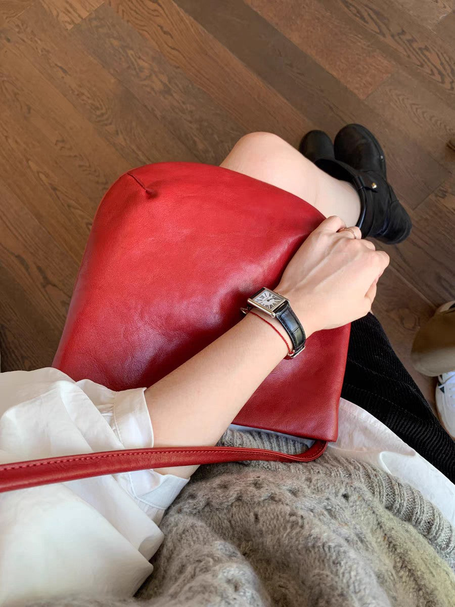 Women's Layer Cowhide Korean Style Retro Packet Genuine Leather Bags