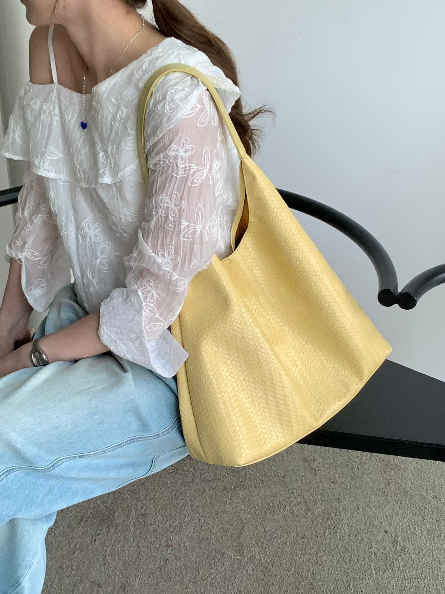 Idle Style Woven Female Solid Color Large Capacity Tote Bag
