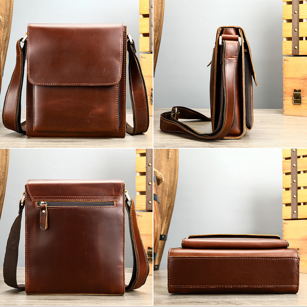 Men's Genuine Leather Crazy Horse Retro Shoulder Bags